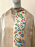 CASHMERE WITH KANI BORDER - BEIGE WITH GRREN WEAVE - makersweave.com